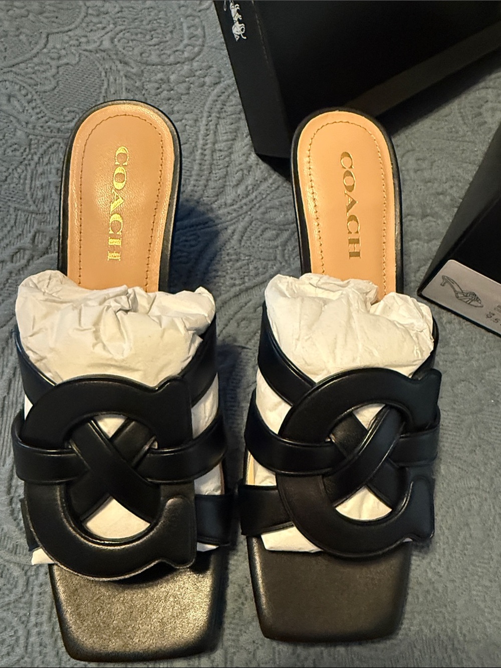 Coach Black Leather Interlocking Slide Mules